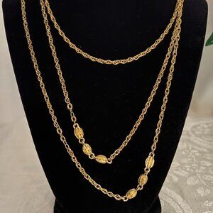 Vintage Monet Signed Necklace Gold Tone Chain Link - 57"